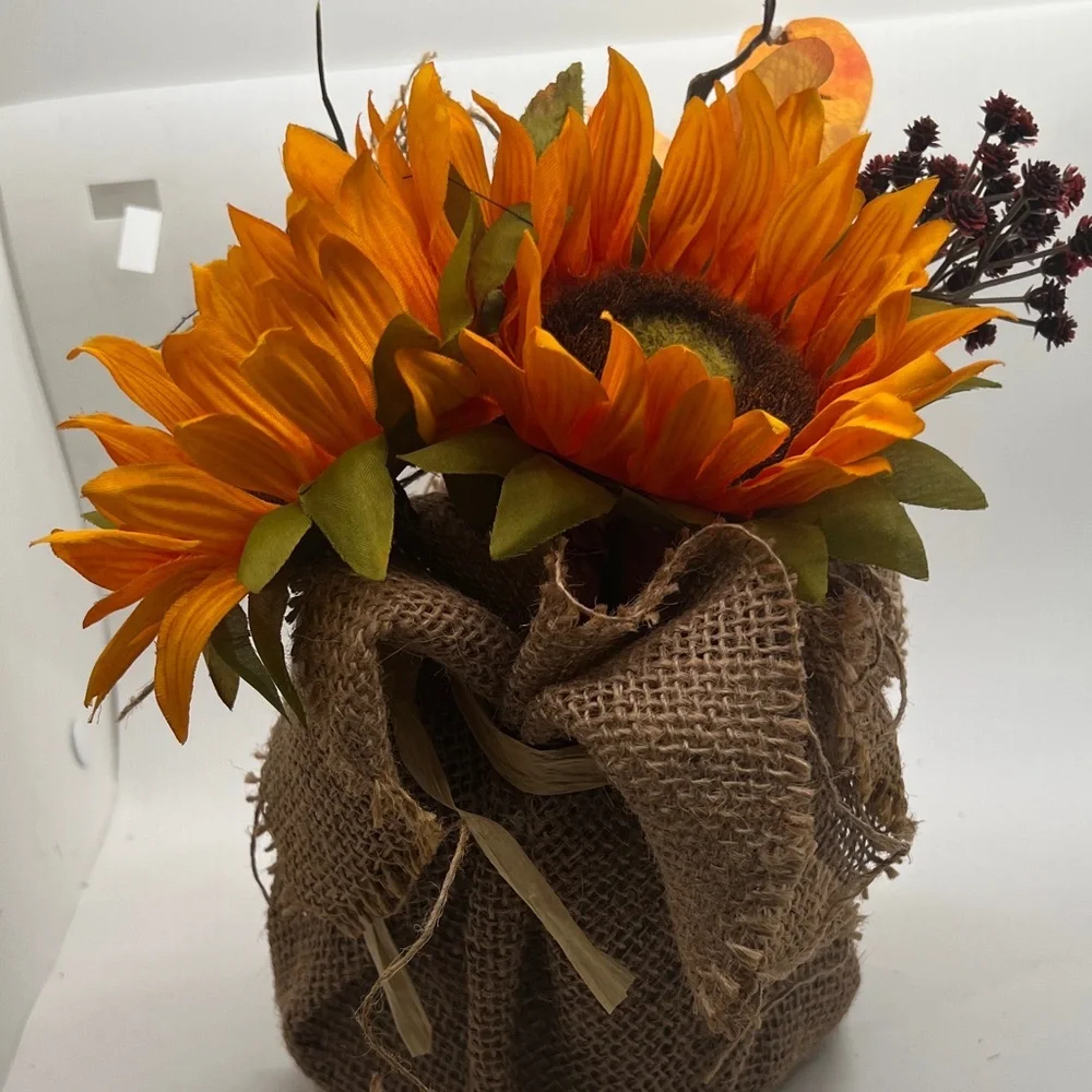 Rustic Sunflower Burlap Vase